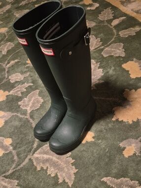 Hunter Dark Green Knee-High Rubber Boots with Buckle